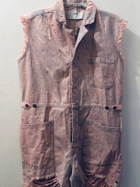 One Teaspoon x Free People Palisades Pink Haze Denim Short Edgy Overalls NWT